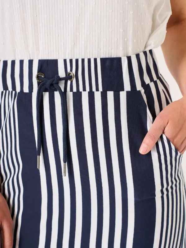 Quba & Co Tarbet Maxi Navy and White Jersey Striped Skirt Fashion