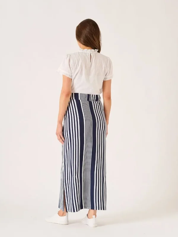 Quba & Co Tarbet Maxi Navy and White Jersey Striped Skirt Fashion