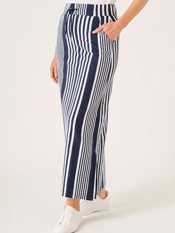 Quba & Co Tarbet Maxi Navy and White Jersey Striped Skirt Fashion