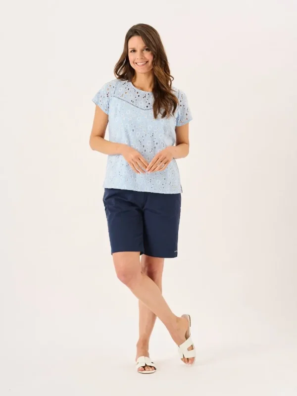 Quba & Co White And Blue Broderie Anglaise Short Sleeve Top - Bethenny Outlet