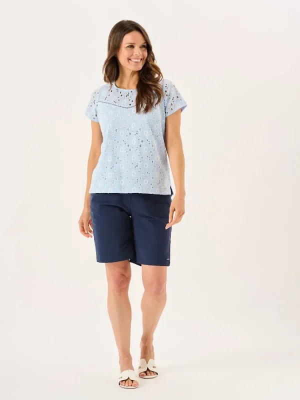 Quba & Co White And Blue Broderie Anglaise Short Sleeve Top - Bethenny Outlet