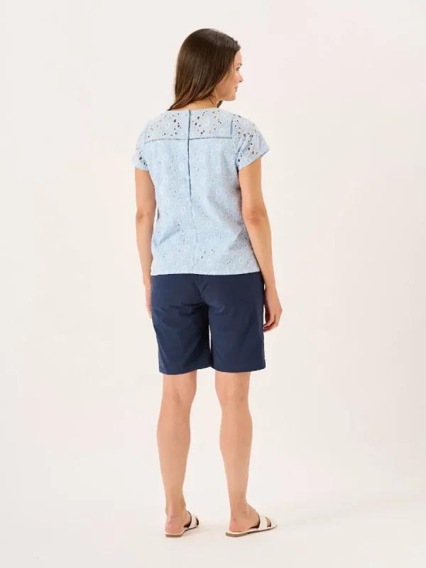 Quba & Co White And Blue Broderie Anglaise Short Sleeve Top - Bethenny Outlet