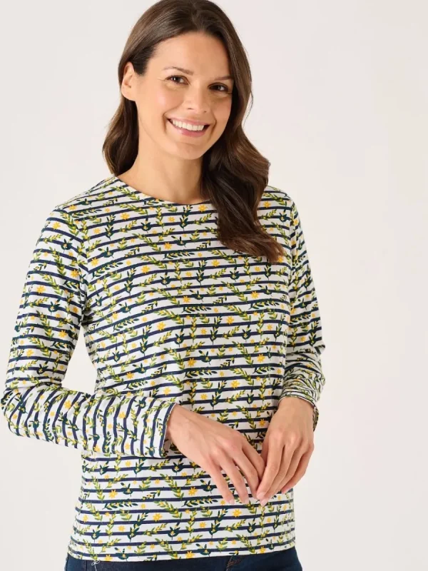 Quba & Co White And Multicoloured Floral Print Striped Long Sleeve T-Shirt - Fliss Discount