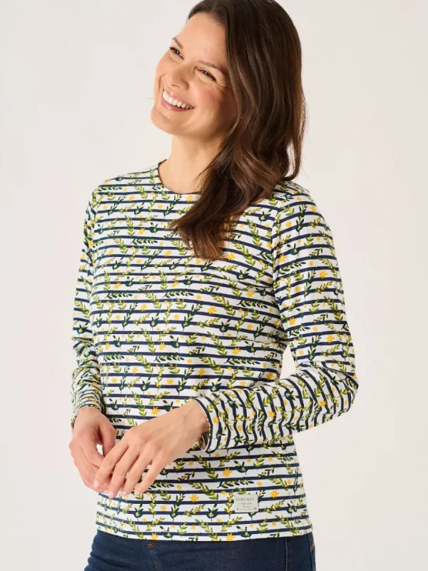 Quba & Co White And Multicoloured Floral Print Striped Long Sleeve T-Shirt - Fliss Discount