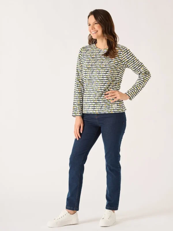 Quba & Co White And Multicoloured Floral Print Striped Long Sleeve T-Shirt - Fliss Discount