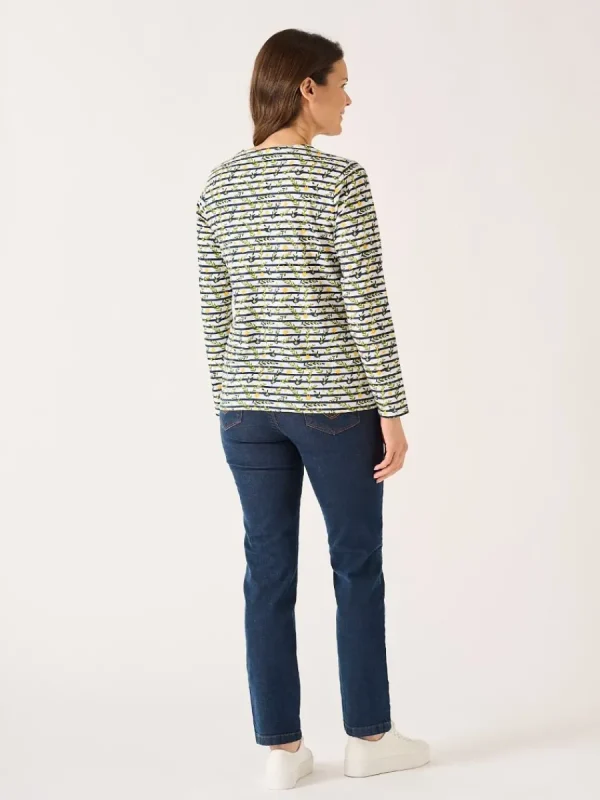 Quba & Co White And Multicoloured Floral Print Striped Long Sleeve T-Shirt - Fliss Discount