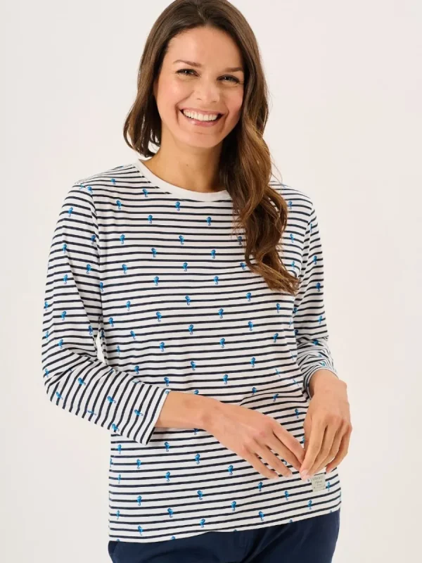 Quba & Co White And Navy 3/4 Sleeve Striped Seahorse Design T-Shirt - Seagal Sale