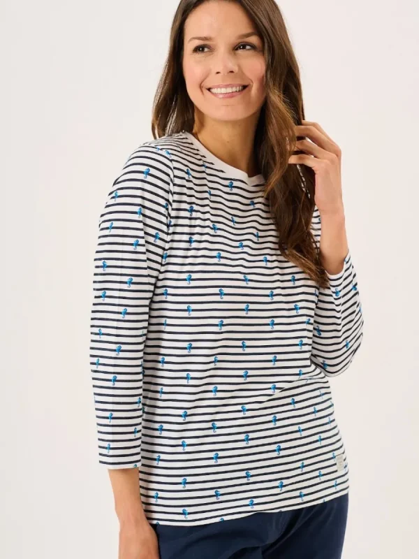 Quba & Co White And Navy 3/4 Sleeve Striped Seahorse Design T-Shirt - Seagal Sale