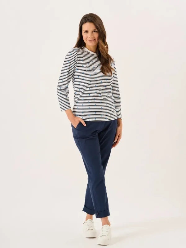 Quba & Co White And Navy 3/4 Sleeve Striped Seahorse Design T-Shirt - Seagal Sale