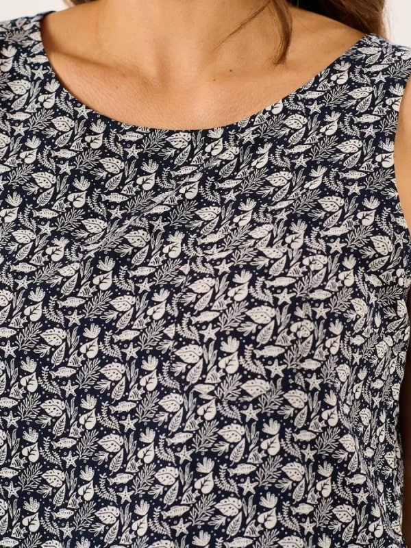 Quba & Co White And Navy Nautical Print Sleeveless Vest Top - Elsie Outlet