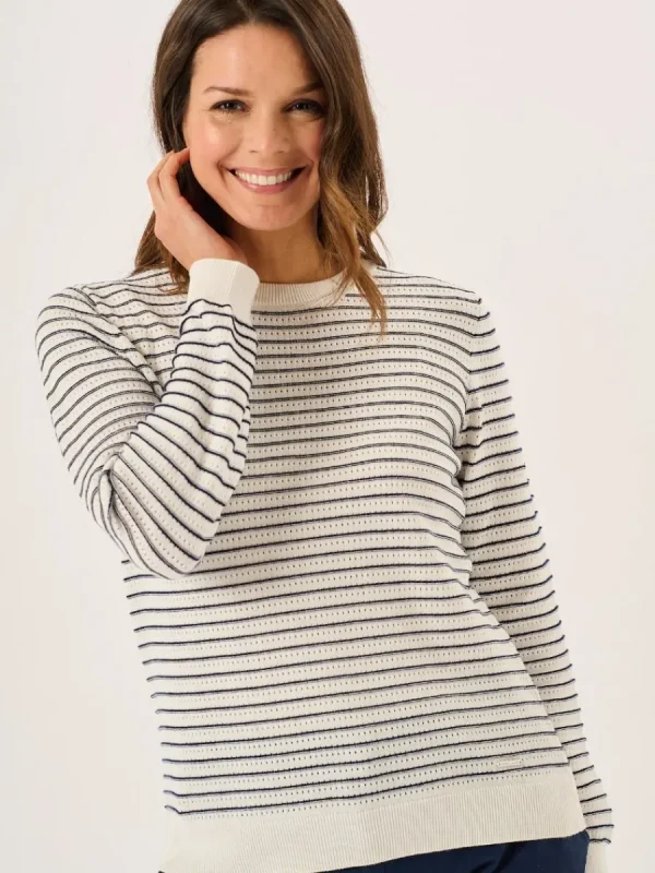 Quba & Co White And Navy Textured Knit Striped Jumper - Augusta New