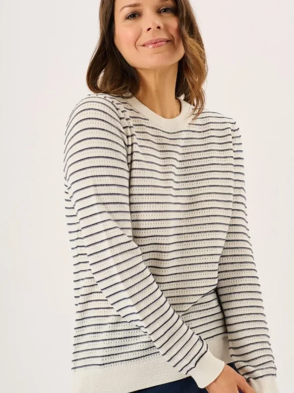 Quba & Co White And Navy Textured Knit Striped Jumper - Augusta New
