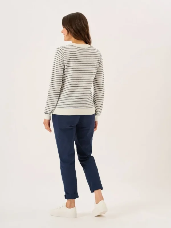 Quba & Co White And Navy Textured Knit Striped Jumper - Augusta New
