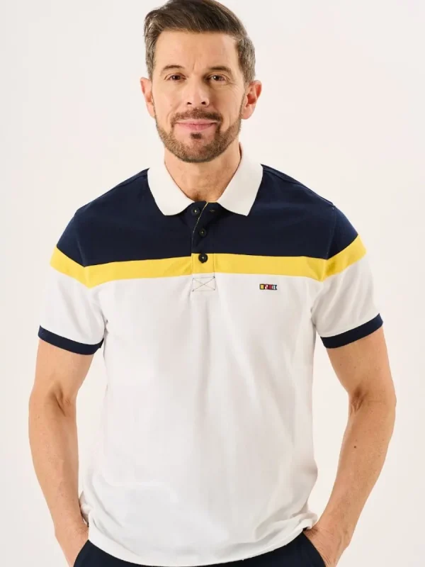 Quba & Co White And Navy X-Series Colour Block Polo Shirt - Piston Hot