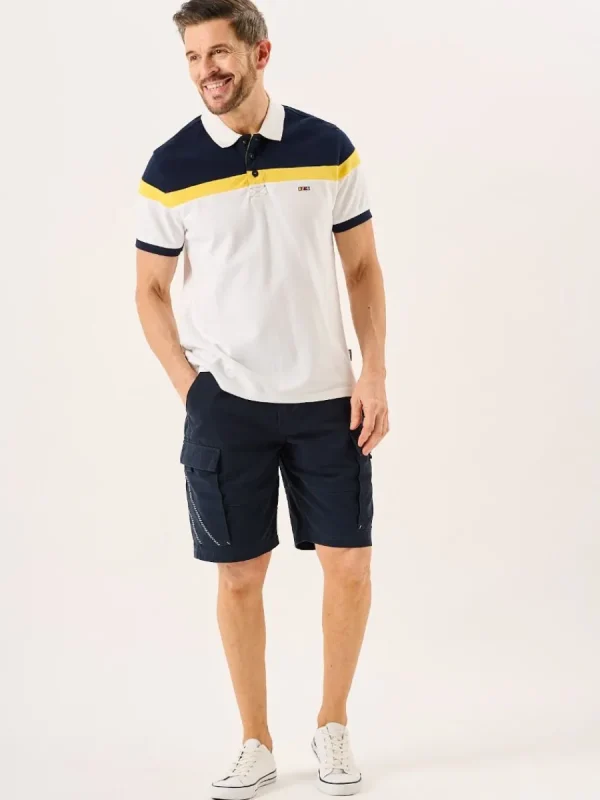 Quba & Co White And Navy X-Series Colour Block Polo Shirt - Piston Hot