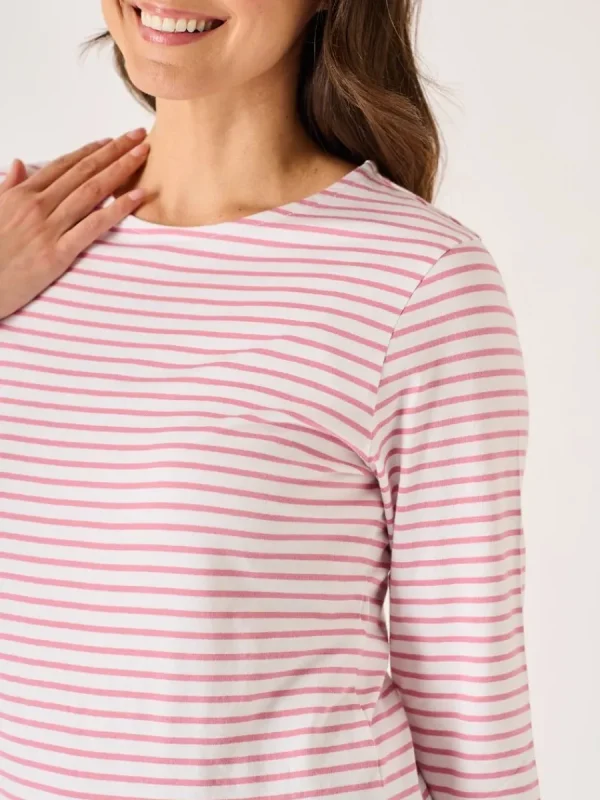 Quba & Co White And Soft Rose 3/4 Sleeve Striped T-Shirt - Wavery Hot