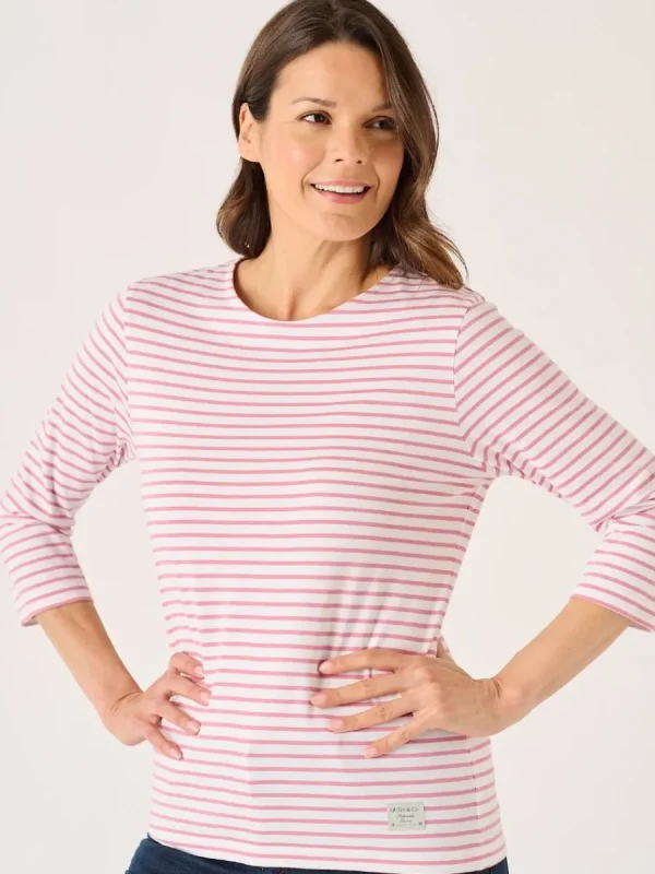 Quba & Co White And Soft Rose 3/4 Sleeve Striped T-Shirt - Wavery Hot
