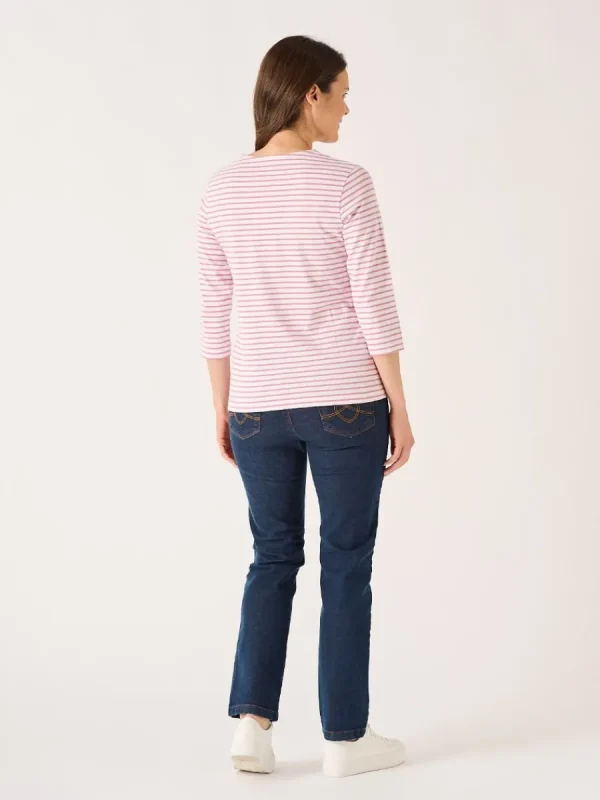 Quba & Co White And Soft Rose 3/4 Sleeve Striped T-Shirt - Wavery Hot