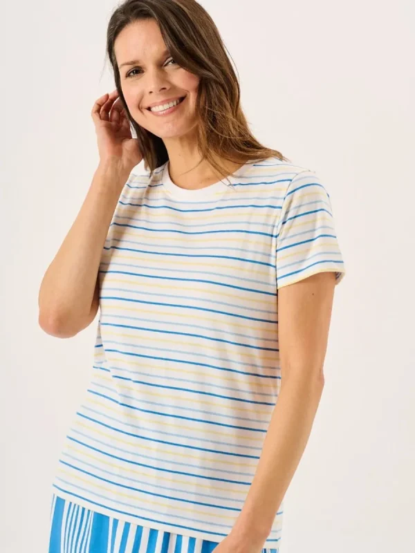 Quba & Co White Blue And Yellow Striped Yarn Dyed T-Shirt - Sandore Discount