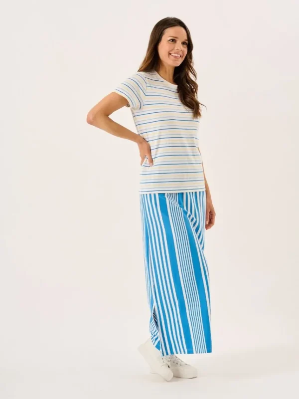 Quba & Co White Blue And Yellow Striped Yarn Dyed T-Shirt - Sandore Discount