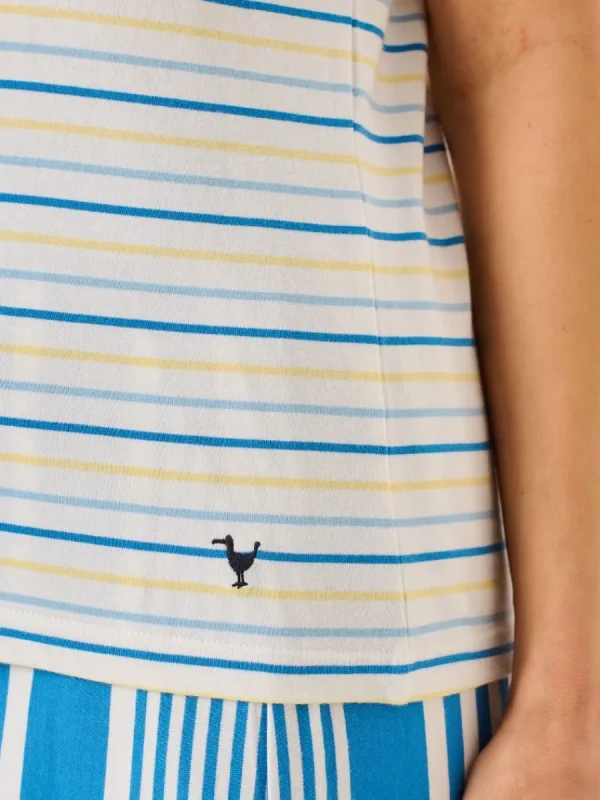 Quba & Co White Blue And Yellow Striped Yarn Dyed T-Shirt - Sandore Discount