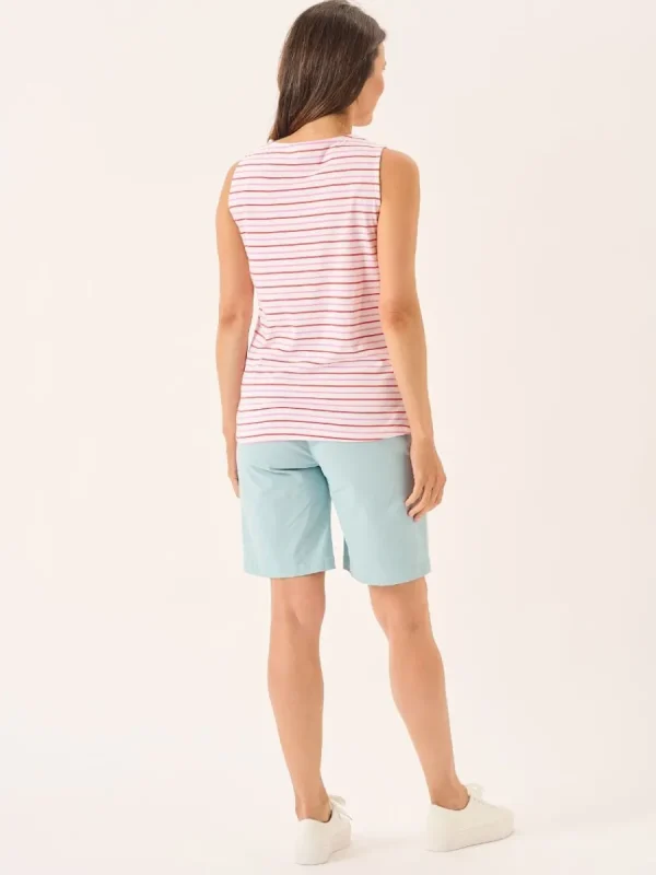Quba & Co White Coral And Pink Boat Neck Sleeveless Top - Baye Fashion