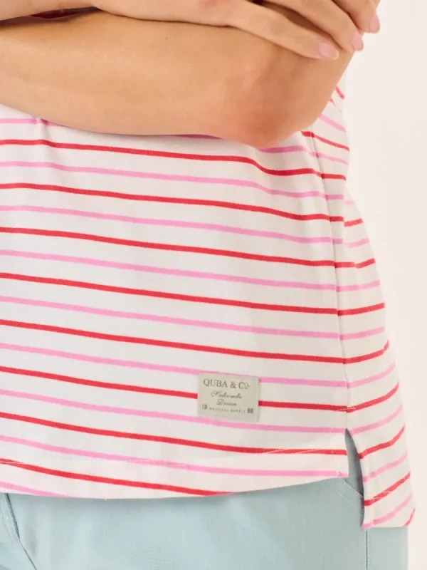 Quba & Co White Coral And Pink Boat Neck Sleeveless Top - Baye Fashion