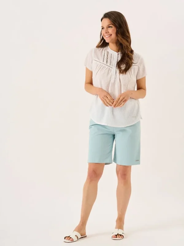 Quba & Co White Dobby Spot Lace Trim Short Sleeve Blouse - Georgie Hot