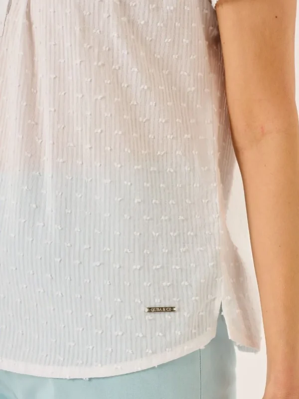 Quba & Co White Dobby Spot Lace Trim Short Sleeve Blouse - Georgie Hot