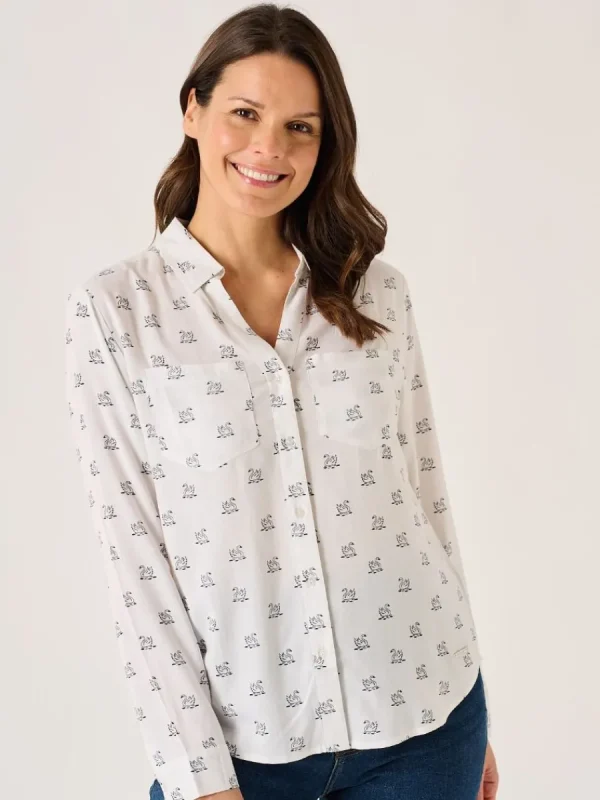 Quba & Co White Long Sleeve Viscose Swan Print Shirt - Dune Outlet