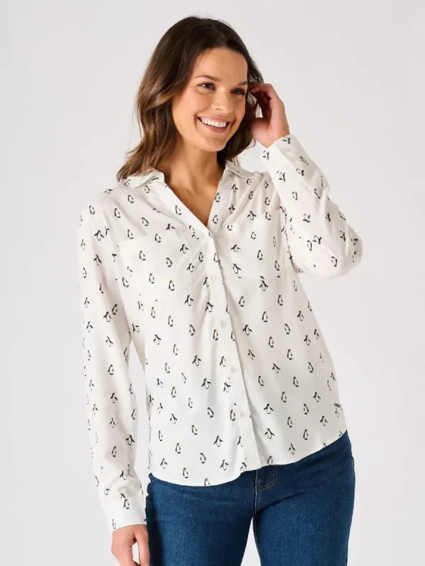 Quba & Co White Long Sleeved Penguin Print Shirt - Dullin Discount