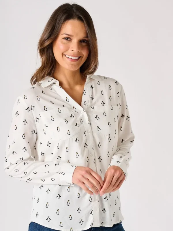 Quba & Co White Long Sleeved Penguin Print Shirt - Dullin Discount