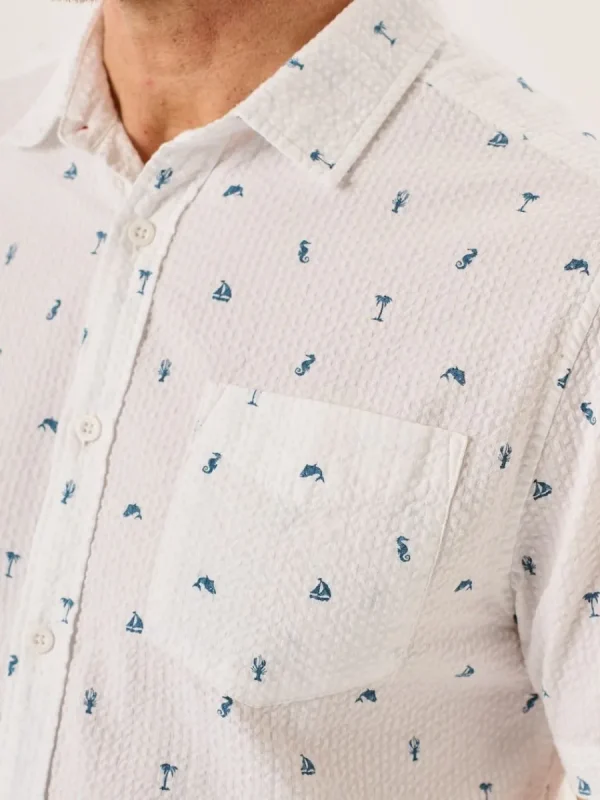 Quba & Co White Nautical Print Seersucker Short Sleeve Shirt - Ashton Outlet