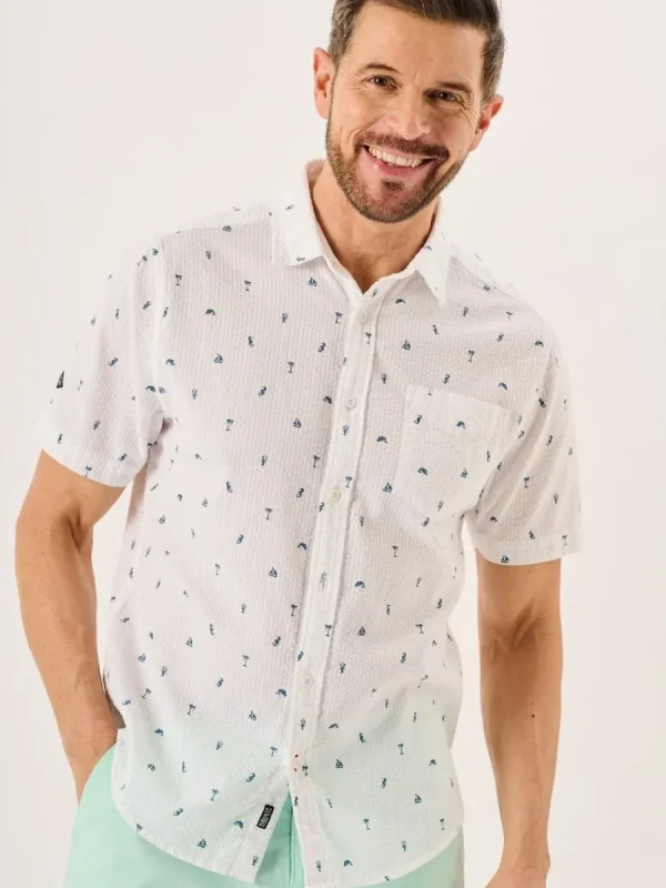 Quba & Co White Nautical Print Seersucker Short Sleeve Shirt - Ashton Outlet