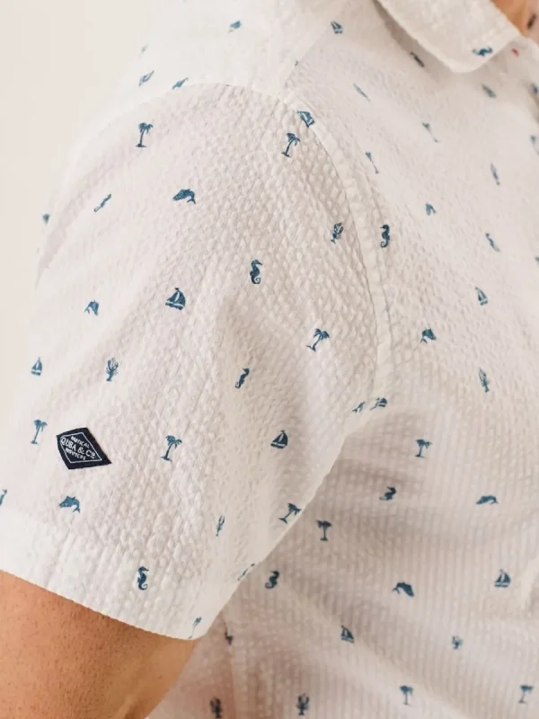 Quba & Co White Nautical Print Seersucker Short Sleeve Shirt - Ashton Outlet
