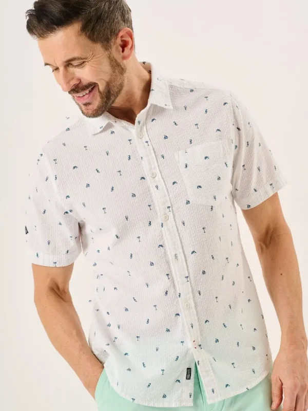 Quba & Co White Nautical Print Seersucker Short Sleeve Shirt - Ashton Outlet