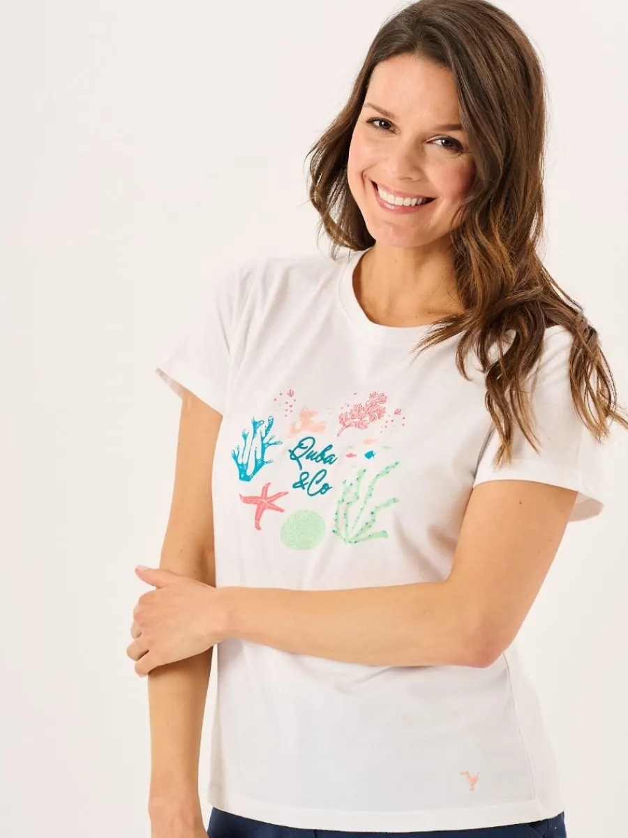 white_quba_and_co_coral_d_0.webp Quba & Co White Quba And Co Coral Design Short Sleeved T-Shirt - Collina Clearance
