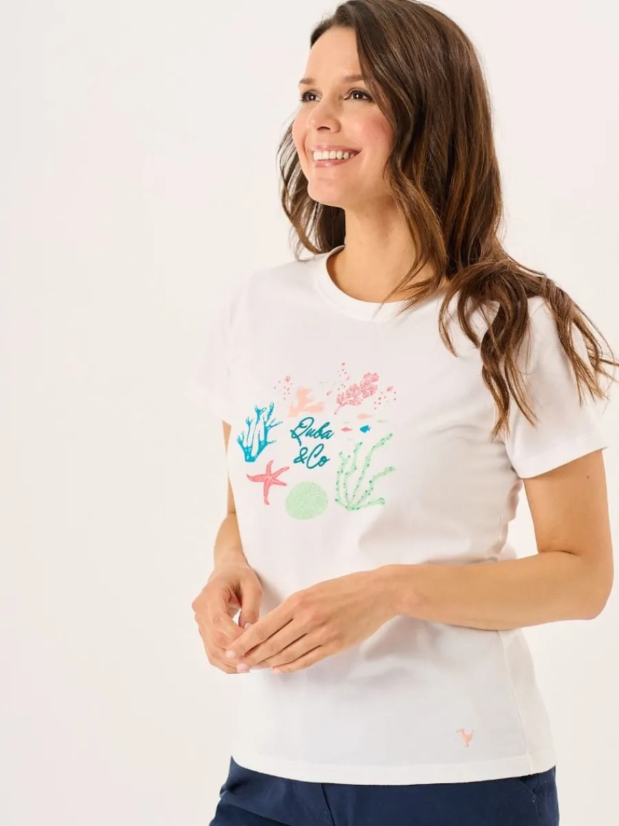 white_quba_and_co_coral_d_3.webp Quba & Co White Quba And Co Coral Design Short Sleeved T-Shirt - Collina Clearance