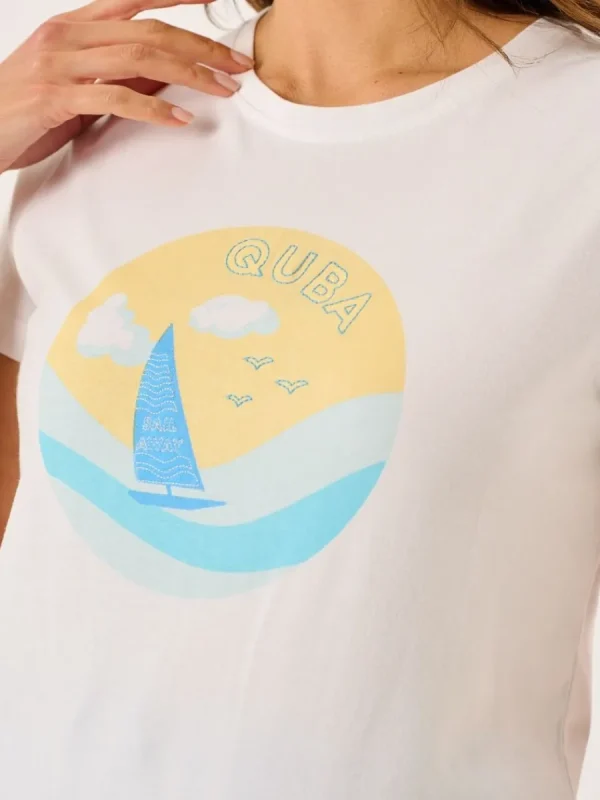 Quba & Co White Quba Boat Print Short Sleeve T-Shirt - Melora Best