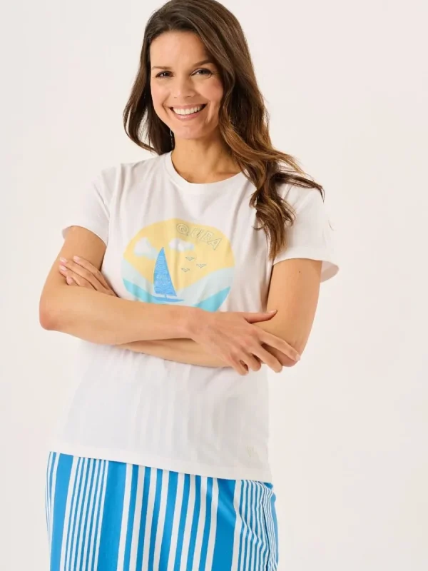 Quba & Co White Quba Boat Print Short Sleeve T-Shirt - Melora Best