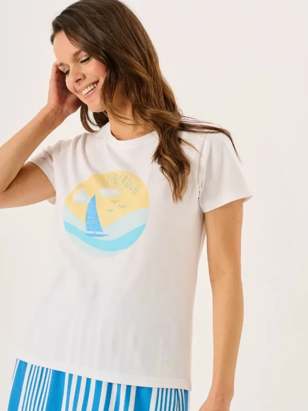 Quba & Co White Quba Boat Print Short Sleeve T-Shirt - Melora Best