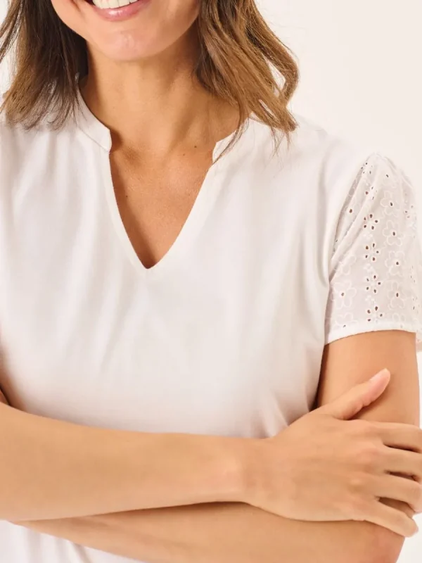 Quba & Co White Short Broderie Sleeved T-Shirt - Leela Outlet