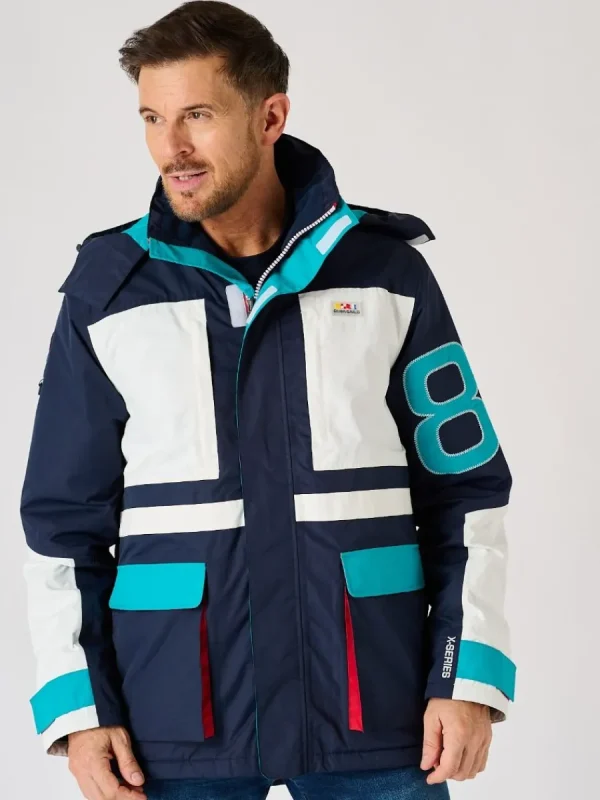 Quba & Co X-Series Navy White and Teal Waterproof Sailing Jacket - Zermatt Online