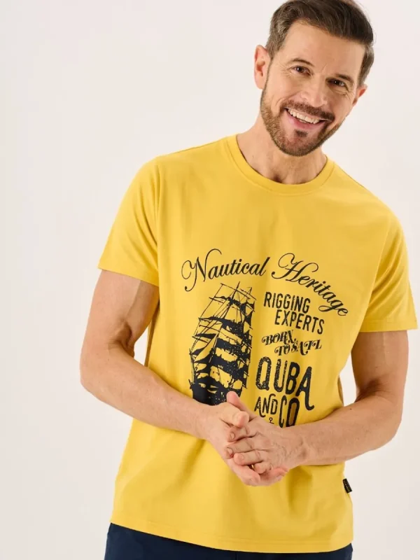 Quba & Co Yellow Sand Nautical Boat Print T-Shirt - Collins Sale